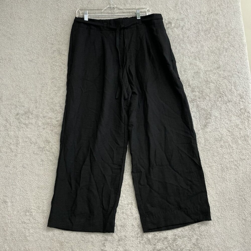 NWOT DKNY Women's Size 10 Black Wide-Leg Pants Rayon Blend Belted